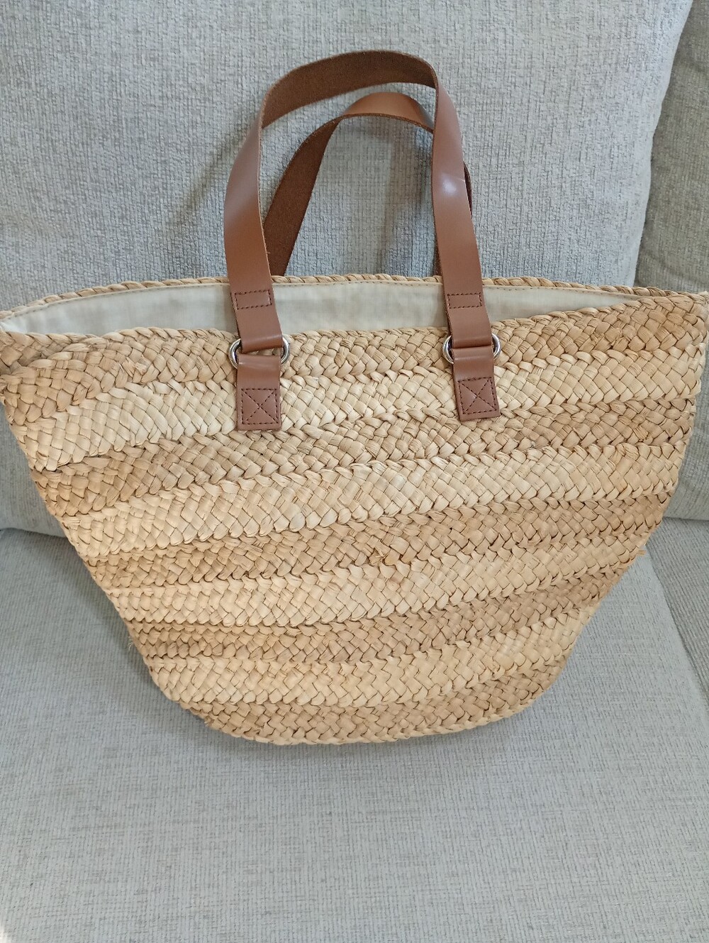 Joe Fresh | Natural Straw Tote with Brown Faux Leather Handles